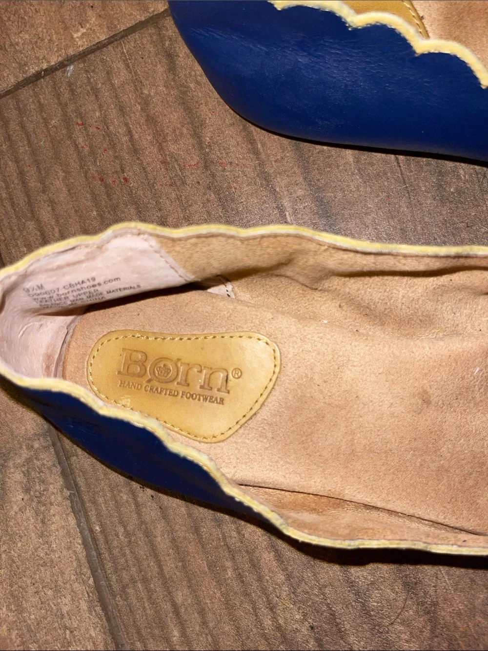 Born Navy Leather Scalloped Edge Ballet Flats
